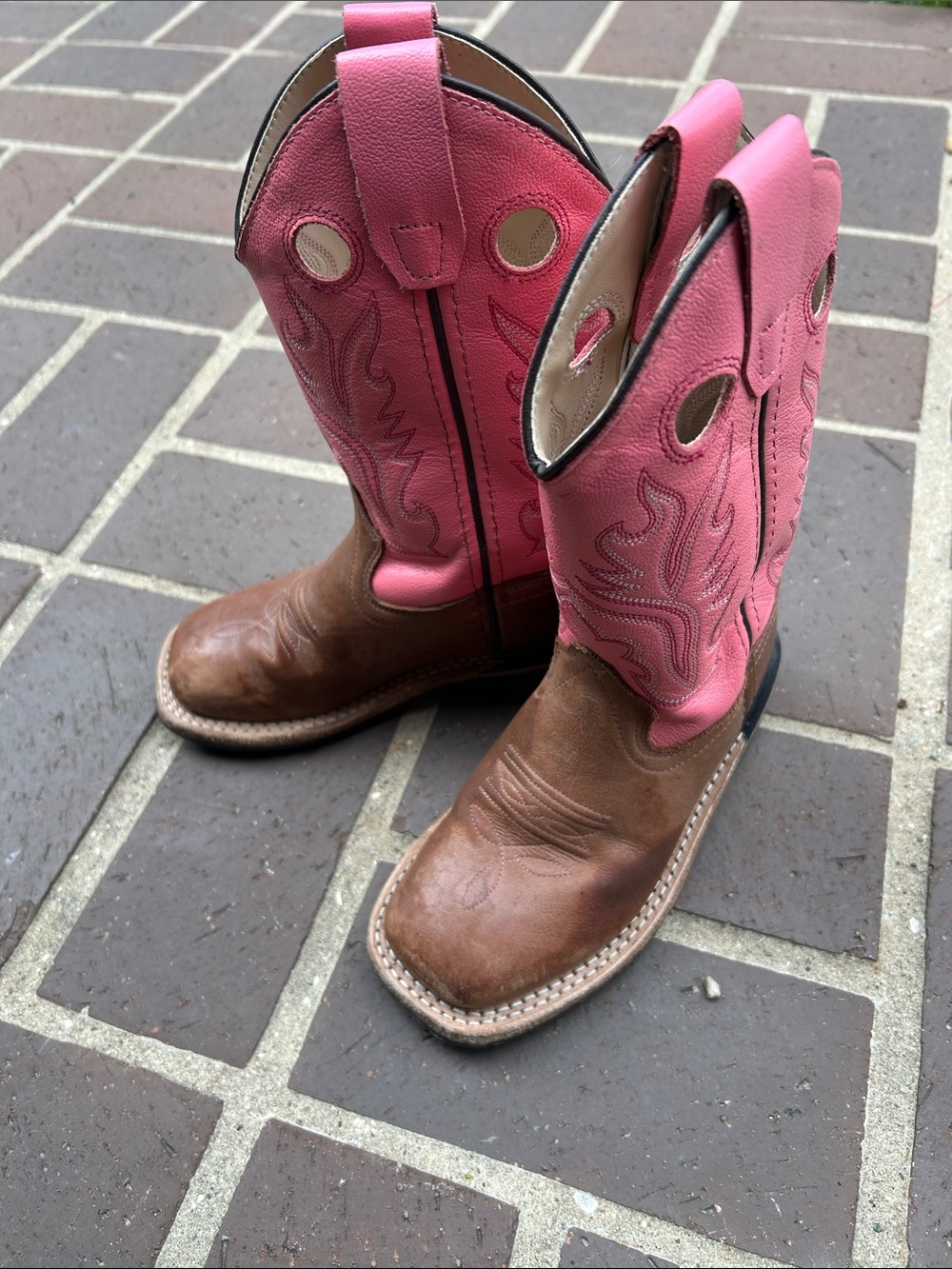 Old West Brown& Pink Kids Western Cowboy Boots